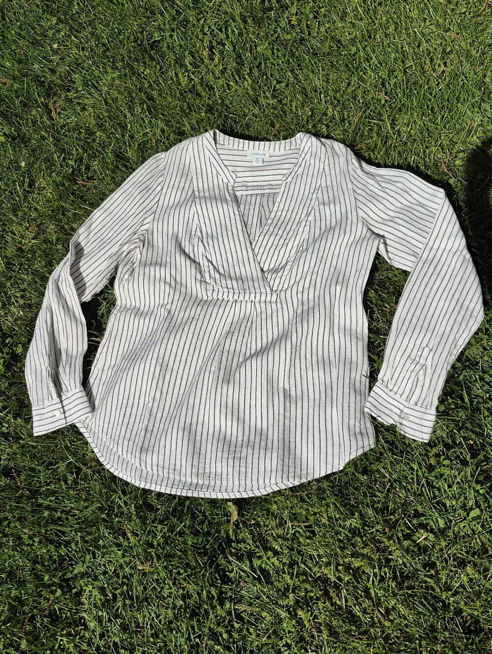 Sundance Women's Cotton LS V-neck Striped Blouse M